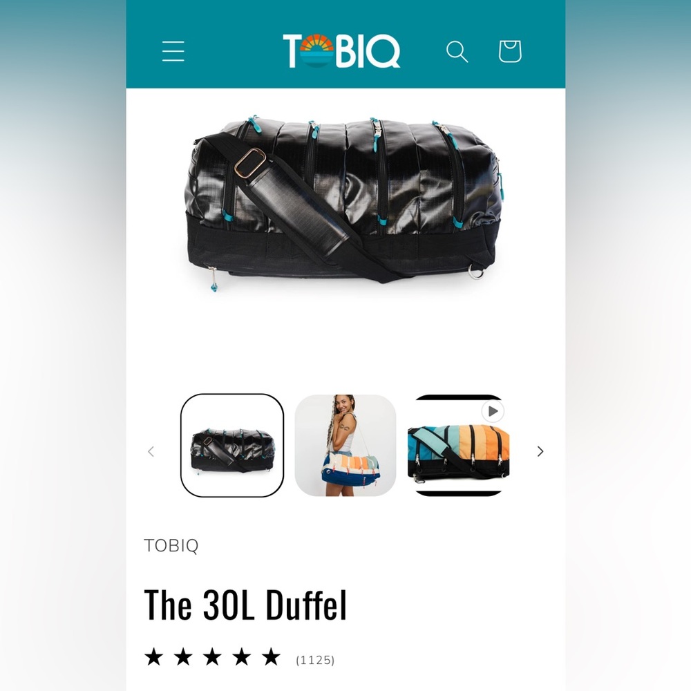 Unused Tobiq 30L duffel in black slick Vick